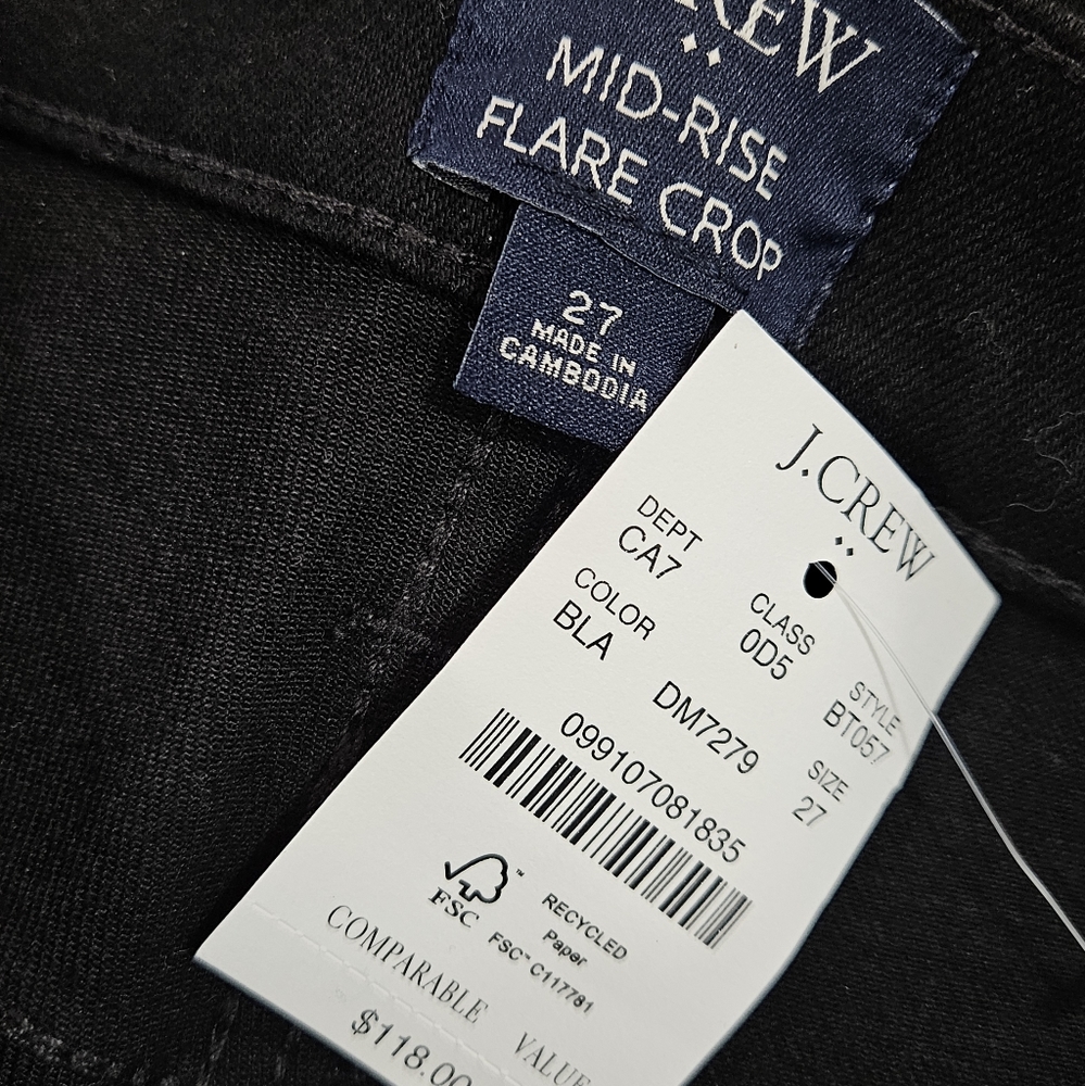 NWT J. Crew Factory Flare Crop Black Jean In All-Day Stretch Size 27 - Picture 6 of 9